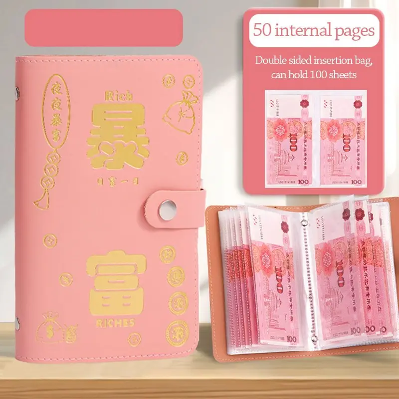 Challenges tiết kiệm tiền, Thiết kế vui nhộn, 100 phong bì, PU không thấm nước, Đóng Gáy mini, Dung lượng lớn, Có thể tái sử dụng, Thích hợp cho trẻ em, Challenge tiết kiệm tiền 5