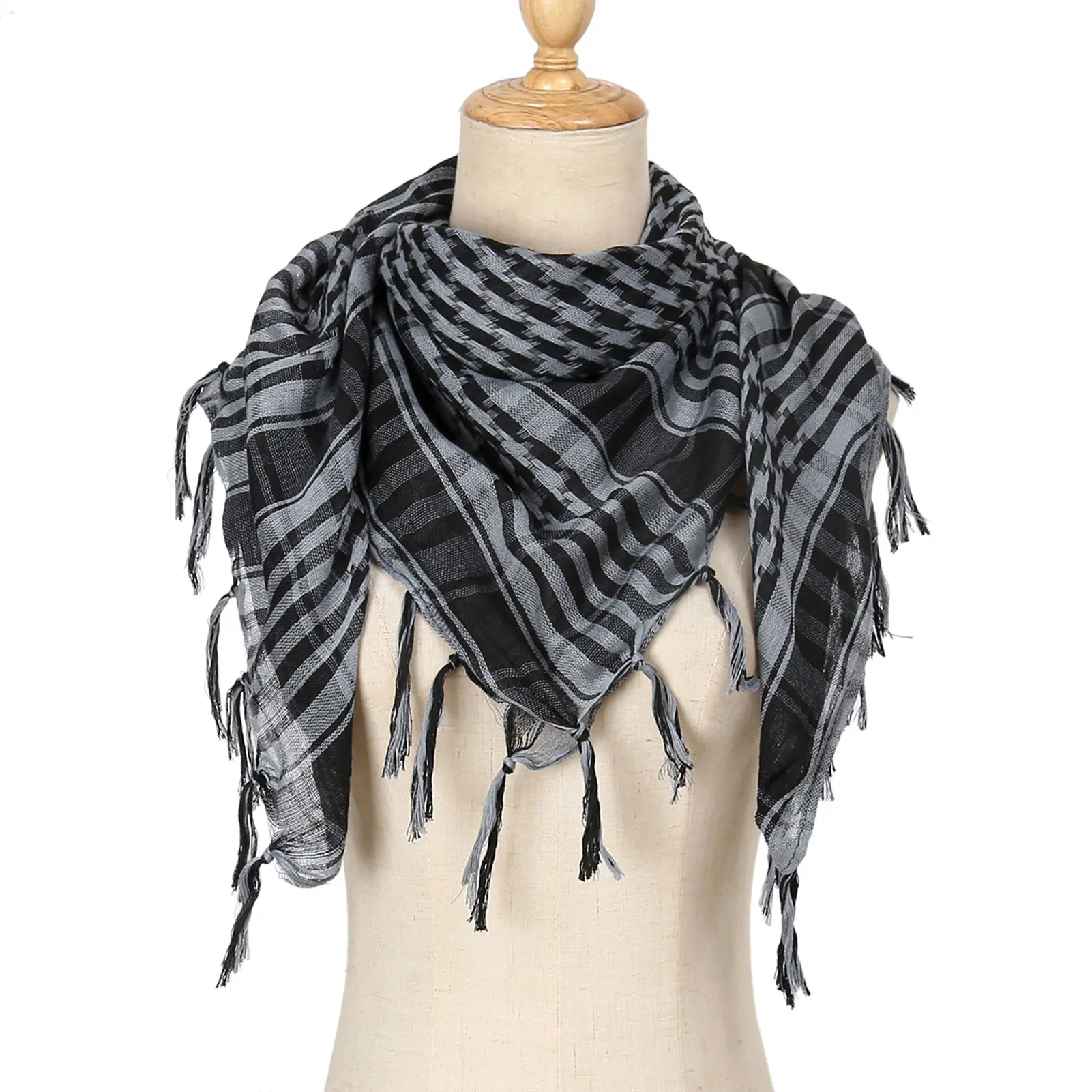 Unisex Shemagh Keffiyeh Arab Plaid Fringe Scarves Head Neck Scarf Turban with Tassel,98x98cm