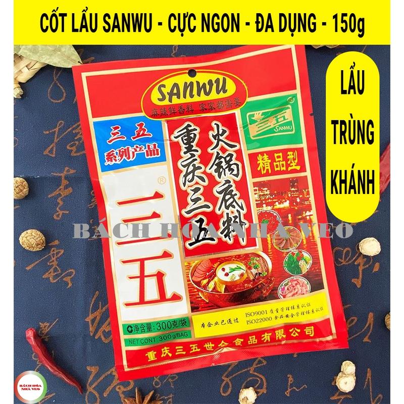 Cốt Lẩu Trùng Khánh Sanwu, Cay Nhẹ, Cực Ngon, Hàng Chuẩn, Gói 150g Gia Vị lẩu vị trùng khánh ngon