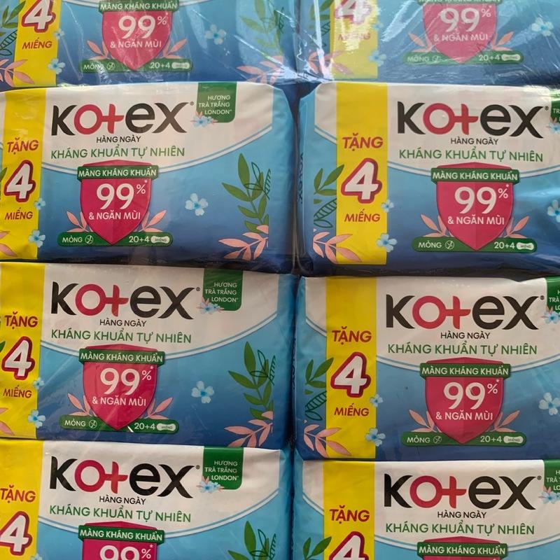 (20+4 Miếng -  Loại Nhỏ 15cm Không Cánh) - Combo 8 Gói Băng Vệ Sinh Kotex Hàng Ngày Kháng Khuẩn- Mỗi Gói 20 Miếng- HSD luôn mới ( Nữ Women ) 0