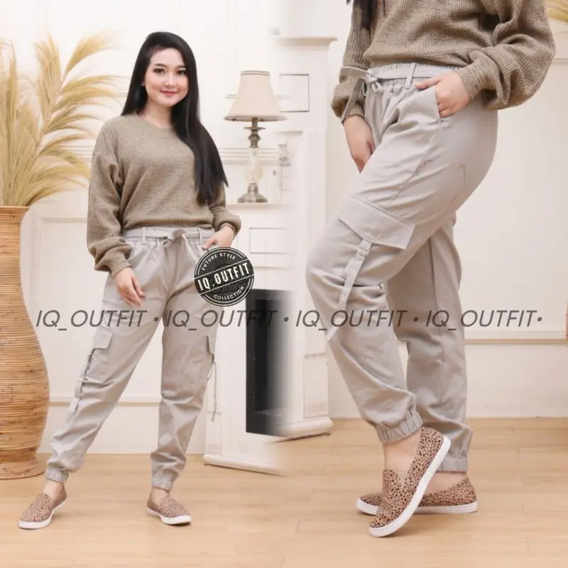 CELANA CARGO JOGGER WANITA BAHAN MELAR M-5L JUMBO 4