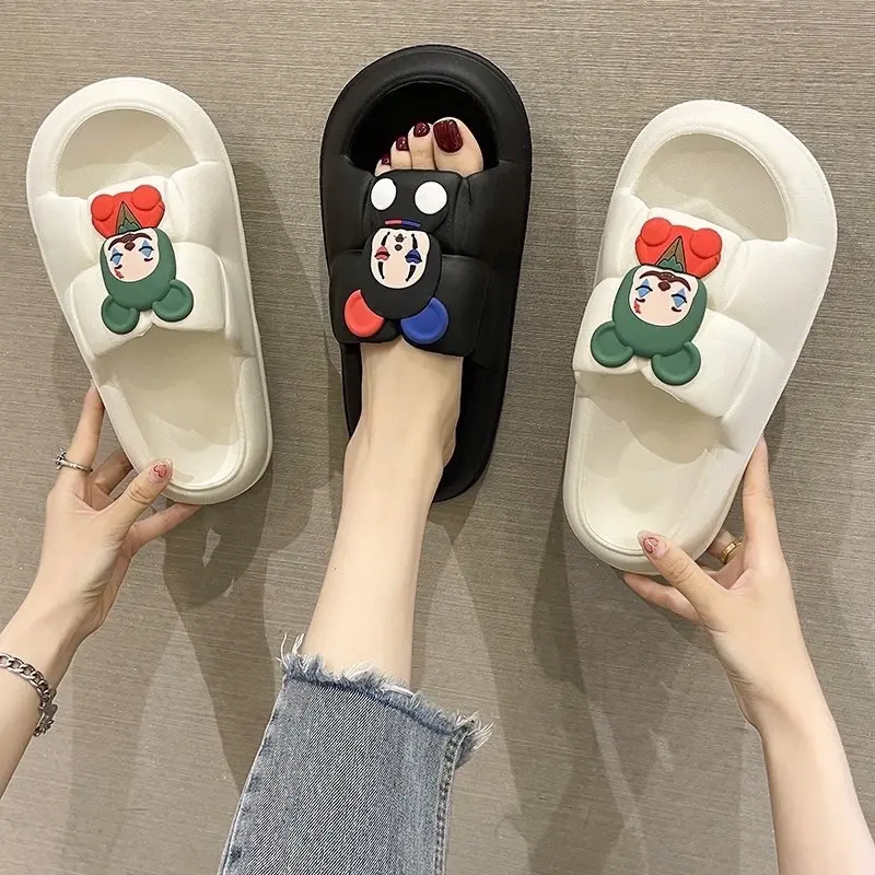 Dép bánh mì unisex quai ngang ô vuông cao 3cm đính sticker siêu êm mang trong nhà mang đi chơi - DL160