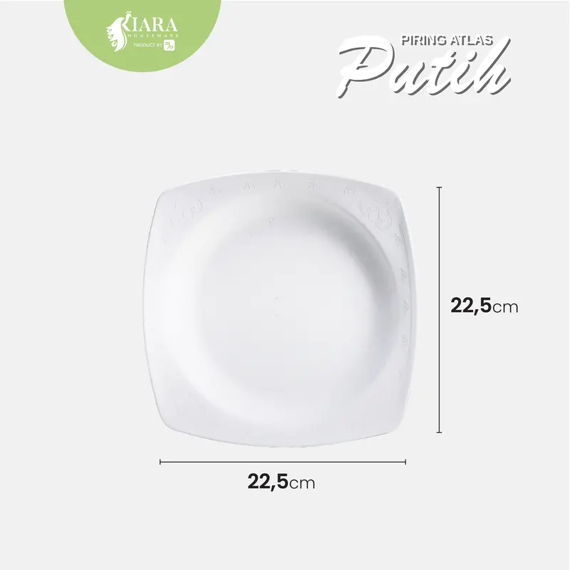 Piring Plastik / Piring Cantik / Piring Segi Murah Tebal Warna Putih Makan Wadah Kitchenware 4