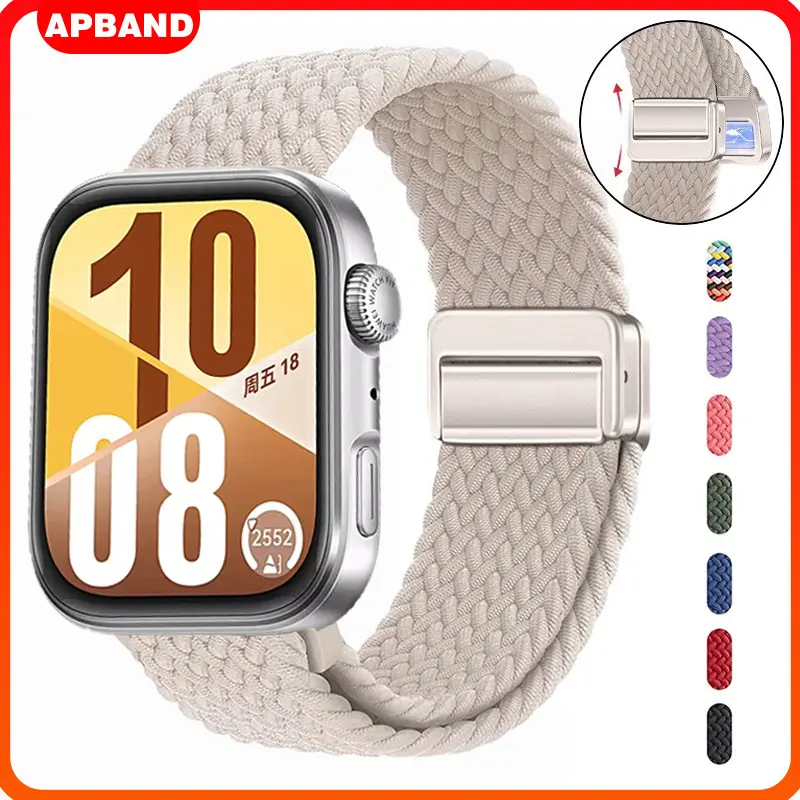Magnetic Buckle Braided Nylon Strap for Huawei Watch Fit 4 /Huawei Watch Fit 4 Pro /Huawei Watch Fit 3 Polos Warna Nilon Sport Soft Breathable Band Wristband Tali Pengganti Band Belt Bracelet Accessories for Tali Jam Tangan Smartwatch Huawei Fit 4/Fit 3