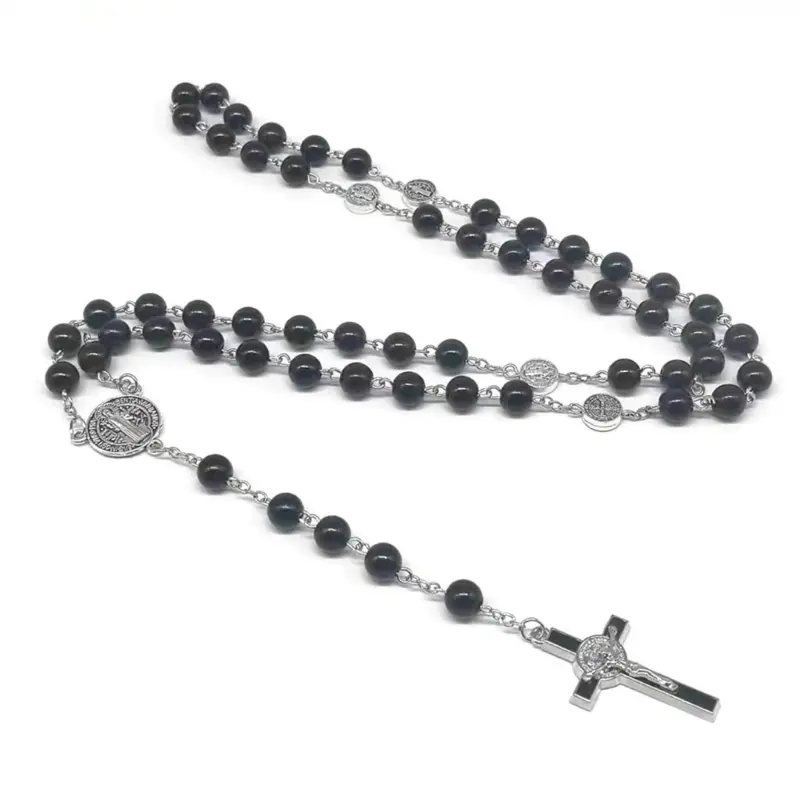 Gothic Large Crosess Choker Vintage Black/White Beaded Chains Jewelry Necklace