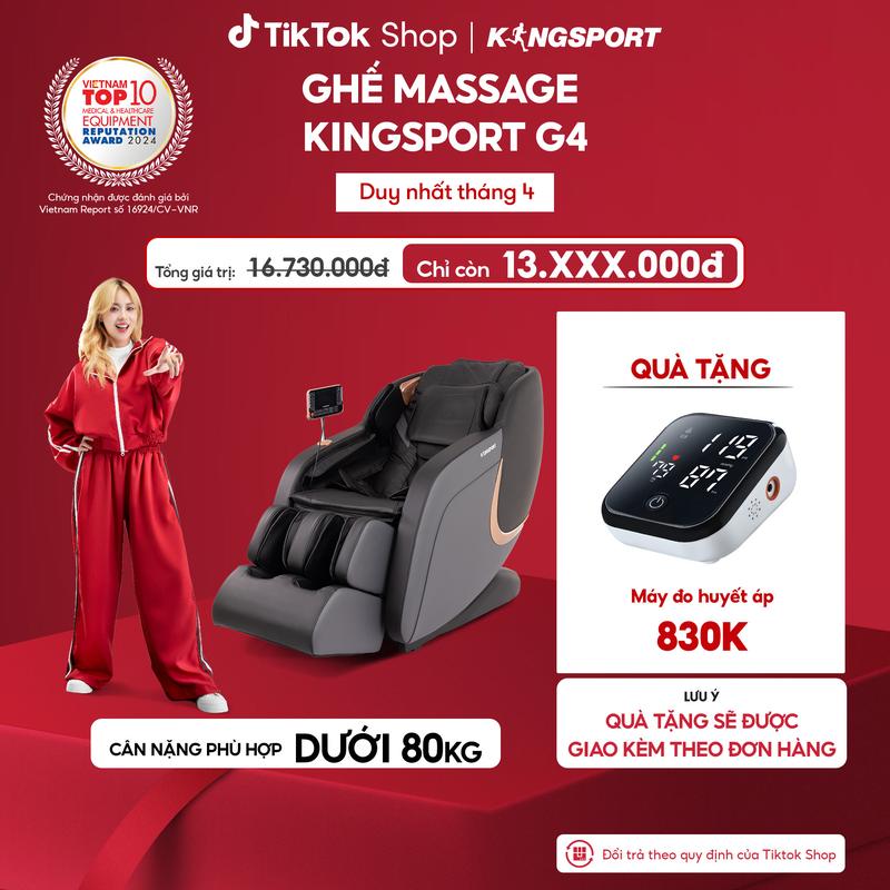 [Miễn phí lắp đặt] Ghế massage KINGSPORT Standard G4 con lăn di chuyển cổ vai, thiết kế hiện đại 2024, túi khí massage tay dài