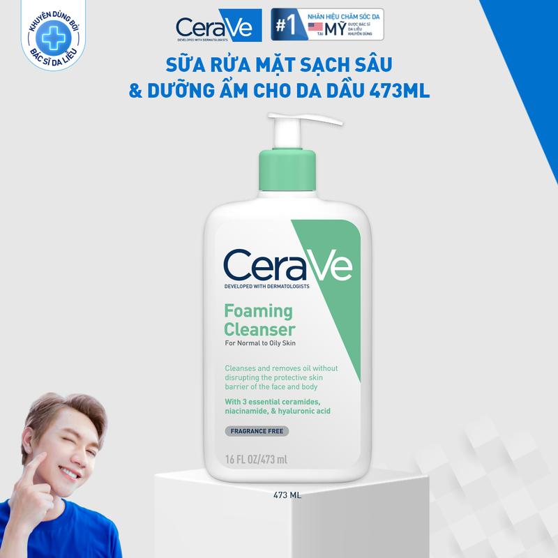 [Deal FlashSale] Sữa rửa mặt giúp làm sạch sâu dành cho da thường và da dầu Cerave Foaming Cleanser 473ML. Sữa rửa mặt tạo bọt làm sạch sâu dịu nhẹ và cung cấp độ ẩm cho da. Chăm sóc da_Sữa rửa mặt_Skincare cho Nam và Nữ