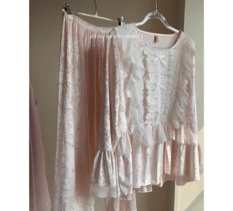 N70- Pijama dài tay bánh bèo nhung bèo tơ - cho nữ Women - Bộ ngủ ấm mặc nhà hàng quảng châu cao cấp