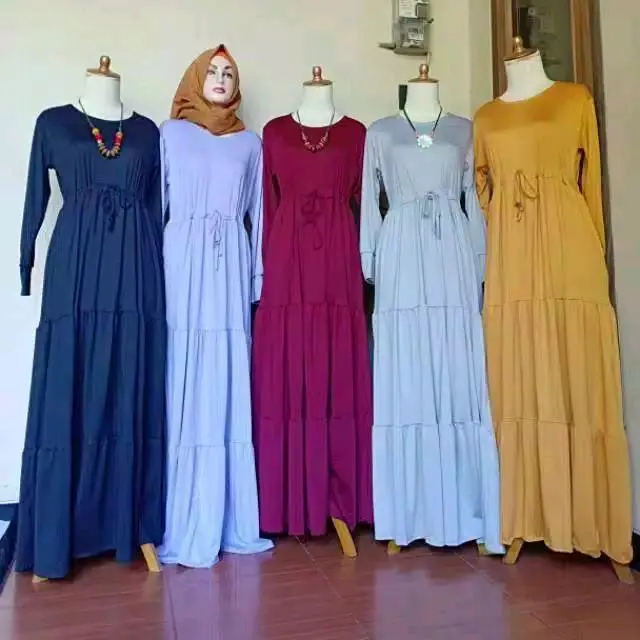 Gamis Canda Susun Polos Wanita Muslim Busui Tali Serut Aktif Melar Dress Panjang