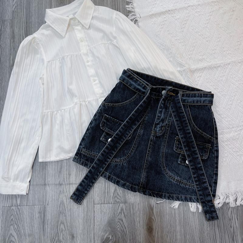 BL114 live chân váy jean nữ cạp cao, váy bò nữ ngắn túi nắp cúc 316 BIGSIZE Women