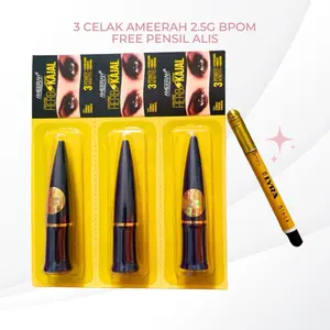 3Pcs Celak Ameerah 2.5g Herbal Kajal Plus Almond Oil BPOM Eyeliner Arab Muslimah Santri Sunnah  Hitam Waterproof