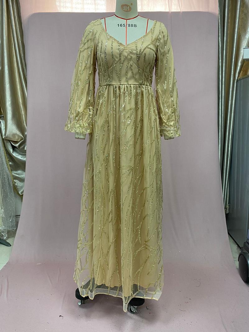 Product Introduction of 2025 new gold heavy industry beads luxury evening dress sexy Cosmopolitan Queen long dress yq7109 9