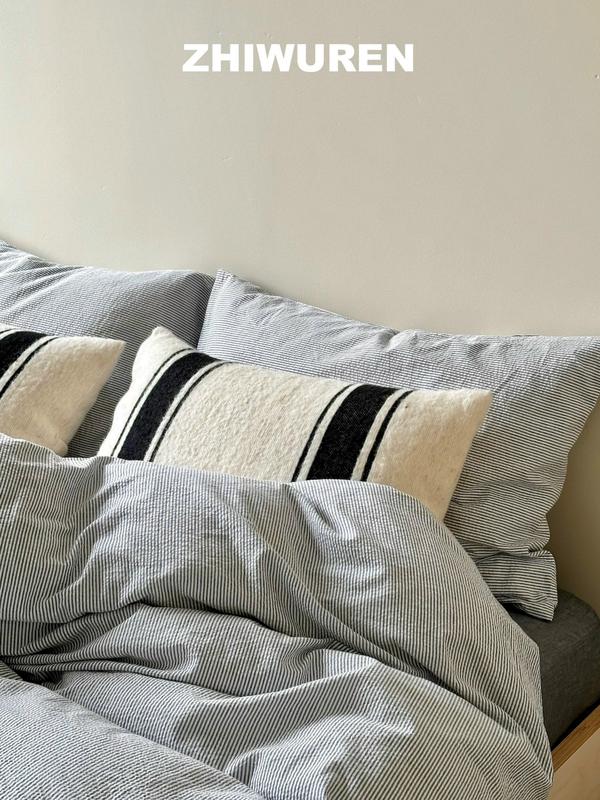 Bộ ga gối 4 món đũi muji kẻ tăm tông màu basic ,hiện đại ,nhiều kích thước chọn lựa bacbedding