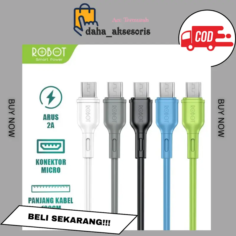 Kabel Data ROBOT RBM100S Micro USB Satuan Original Garansi Resmi 2