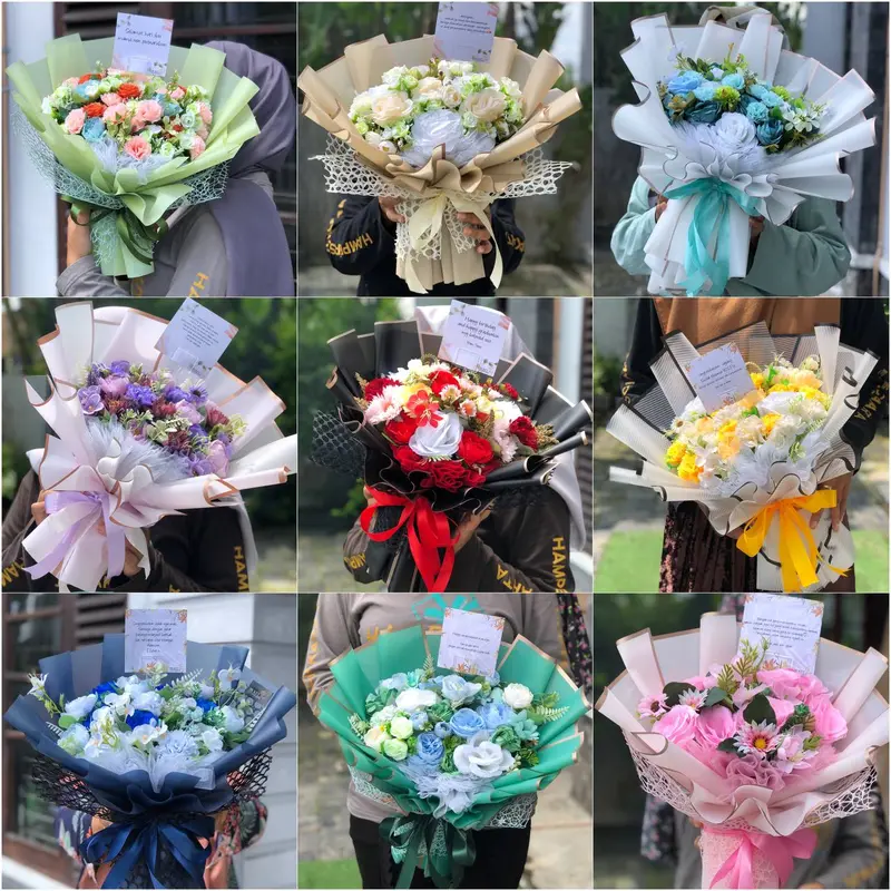 buket bunga warna cream laris gratis kartu ucapan wisuda Hiasan 2