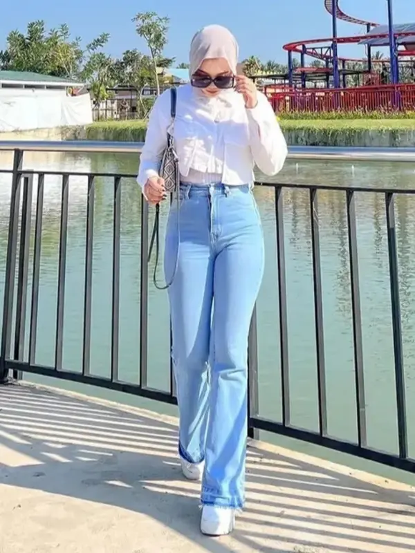 Cutbray Jeans Strecy Slim-fitting Grey Highwaist Low Waist Model Era 90 Panjang 102cm Polos Celana Wanita Denim Cewek 2
