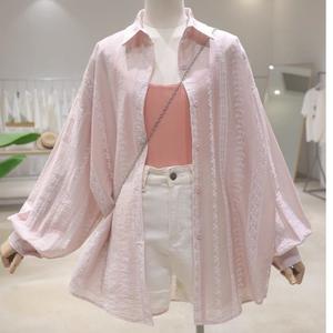 Tencel fabric mixed with cotton, sun protection shirt for women, spring and summer 2025, loose long sleeve design, lightweight fabric.