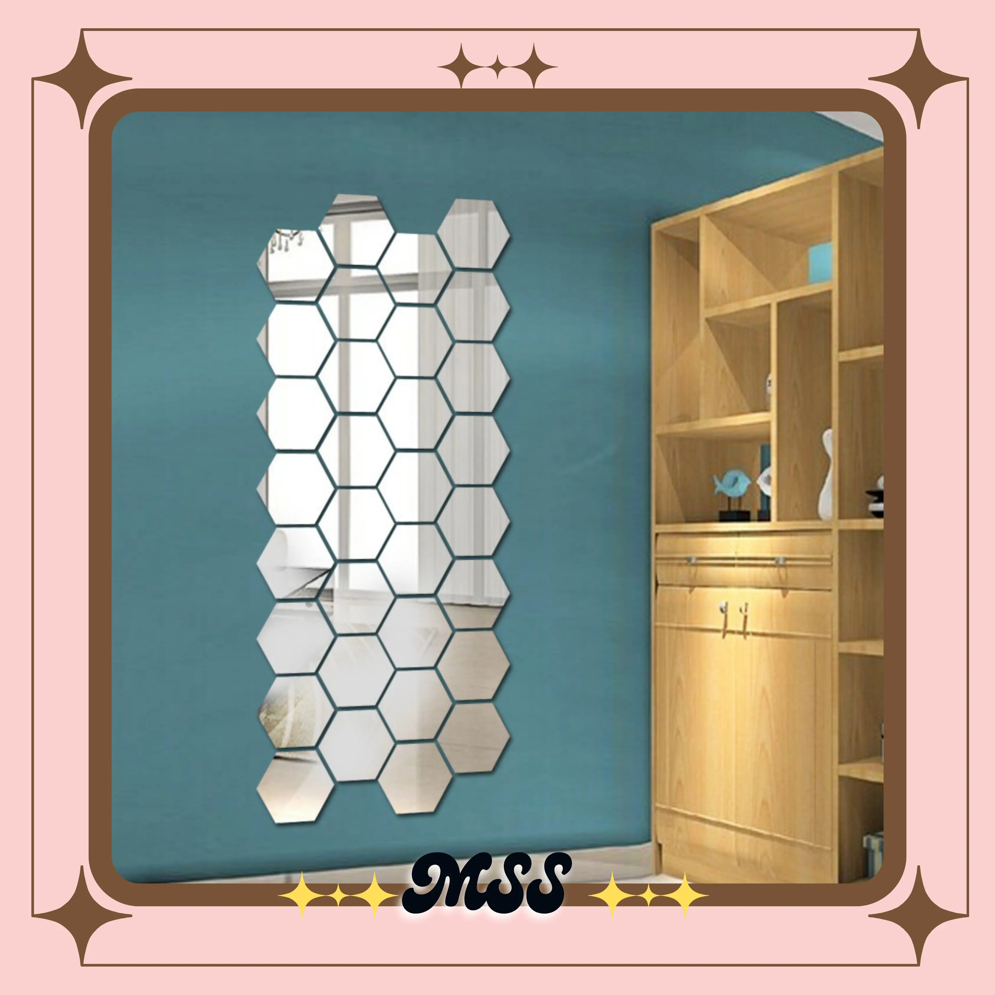 MSS (PAKET USAHA) Stiker Cermin Hexagonal 10pcs 15pcs 20pcs Dinding Anti Pecah Segi Enam Tempel Sticker Kaca Hexagonal Mirror Acrylic