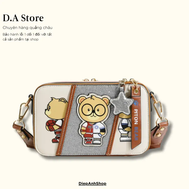 Túi xách nữ dáng hộp chữ nhật họa tiết gấu dây bản to hàng quảng châu cao cấp T500 Bag 1