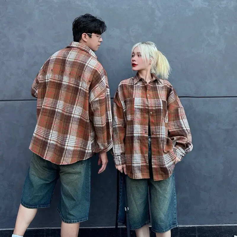 Áo khoác sơ mi nam nữ FLANNEL tay dài from rộng nhiều màu cá tính (ảnh cận chất) 4