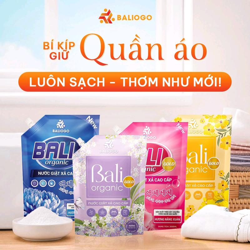 (MUA 2 TẶNG 2) Nước Giặt Xả BALI ( 1 túi 3kg) Lưu Hương Thơm Lâu/Dịu nhẹ an toàn.Làm Bền màu quần áo
