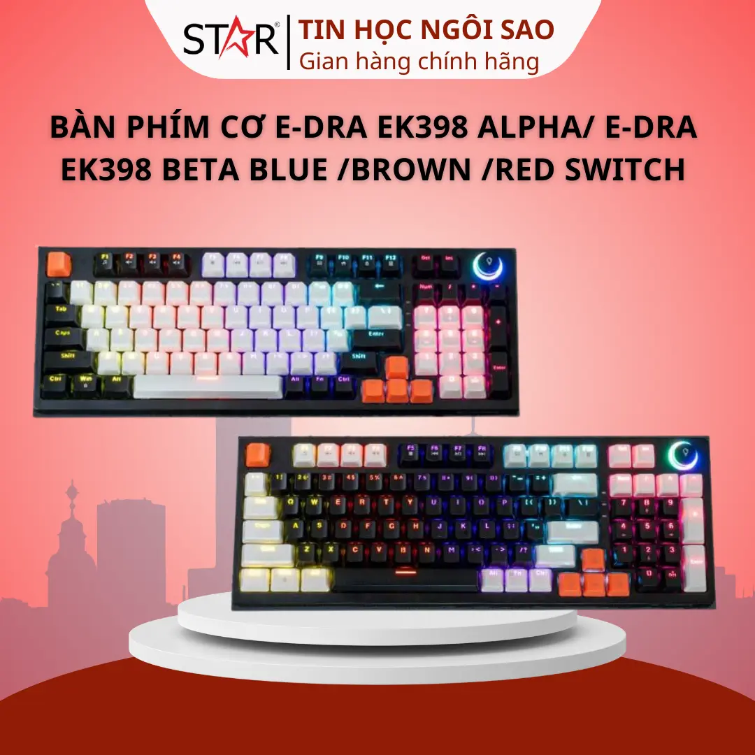 Bàn Phím Cơ E-dra EK398 Alpha/ E-dra EK398 Beta | Blue /Brown /Red Switch - Bảo hành 24 tháng