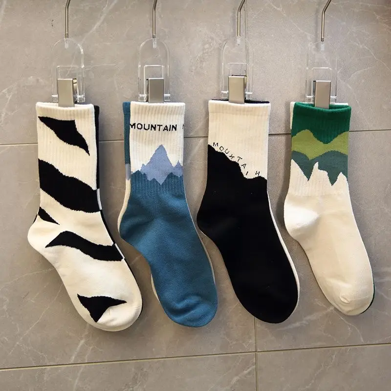 Socks Men's Spring and Autumn Ins Trendy Korean Style Street Cool AB Socks Student Couple Athletic Socks Asymmetric Niche Long Socks