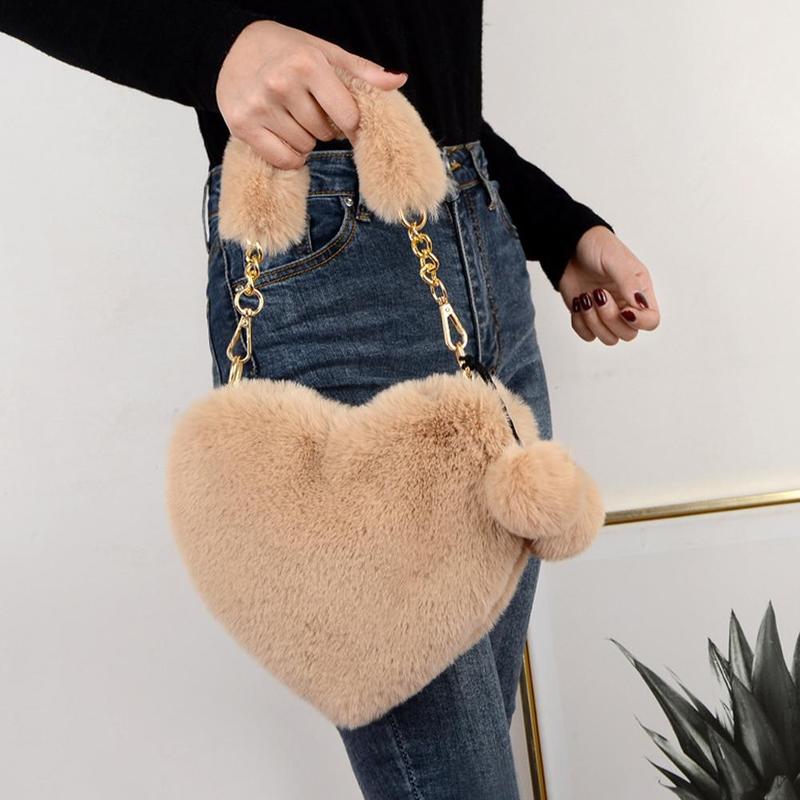 Product Introduction of Women Messenger Bag Cute Heart Shaped Shoulder Bag Fluffy Chain Soft Fashion Crossbody Handbag 25
