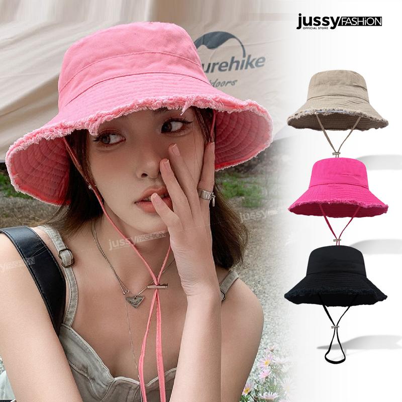 Mũ Vành Tròn QC JB08 Jussy Official Mũ Bucket Trơn Cao Cấp Vải Cotton Dày Khóa Inox Có Dây Rút Điều Chỉnh Vòng Đầu Tua Rua Tua Rua