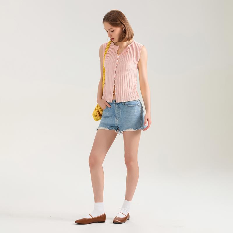 Product Introduction of Women Knit Tank Top, Sleeveless Button Closure SolidFit Summer Casual Vest Streetwear 36
