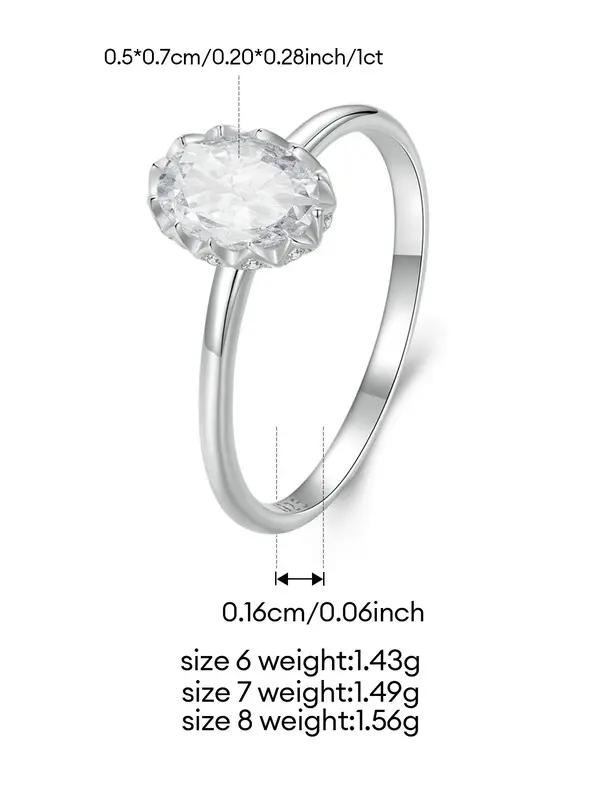 S925 Sterling Silver Synthetic Moissanite Ring, Fashion Jewelry for Party, Daily Clothing Decor, Trendy All-match & Exquisite Jewelry for Birthday Gift 1