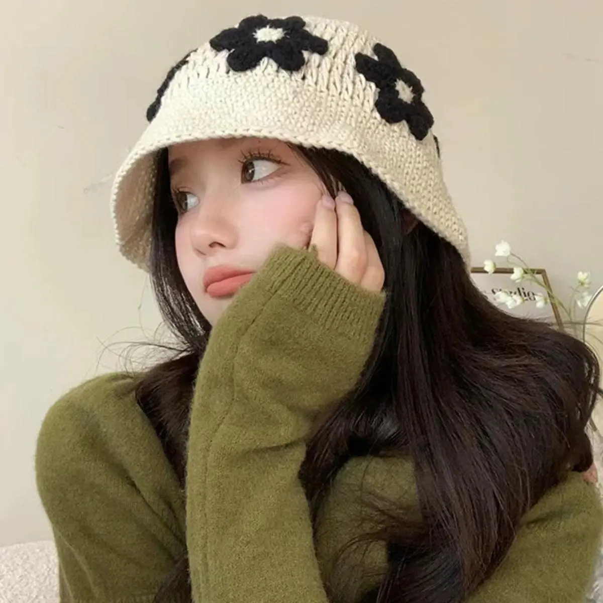 Crochet Hat Korean Handmade Bucket Hat Women's Weaving Knitted Hat