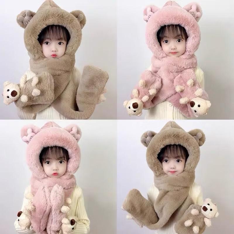 Mũ trùm đầu m nổi sỏ tay gấu mũ len kèm khăn choàng cổ và găng tay hình tai gấu đáng yêu cho bé Voi Dài Tay m 5