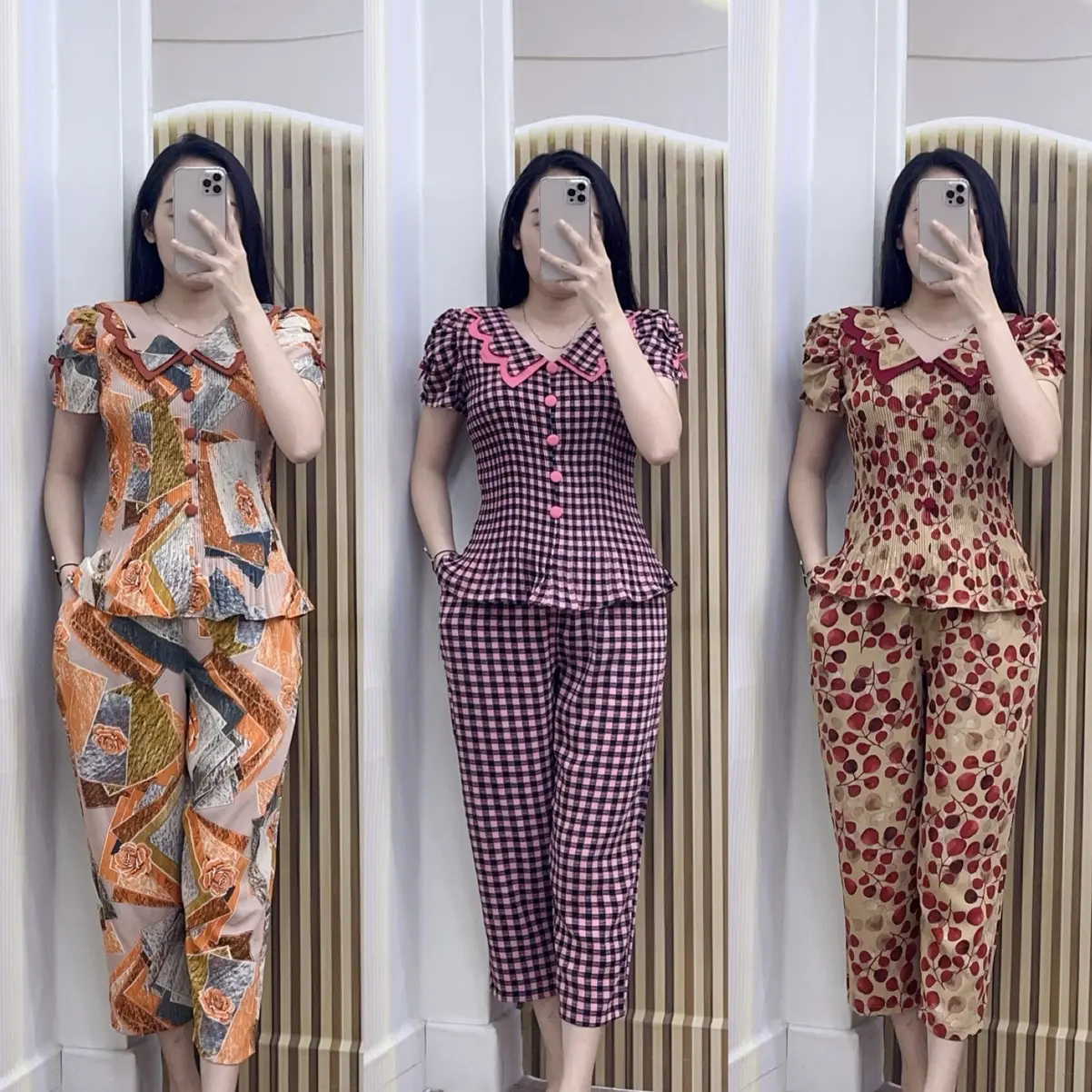 [Quần 9tấc] Set bộ dập ly sơmi 2 tầng lượn sóng quần 9 tấc chất mango mềm nhẹ mát