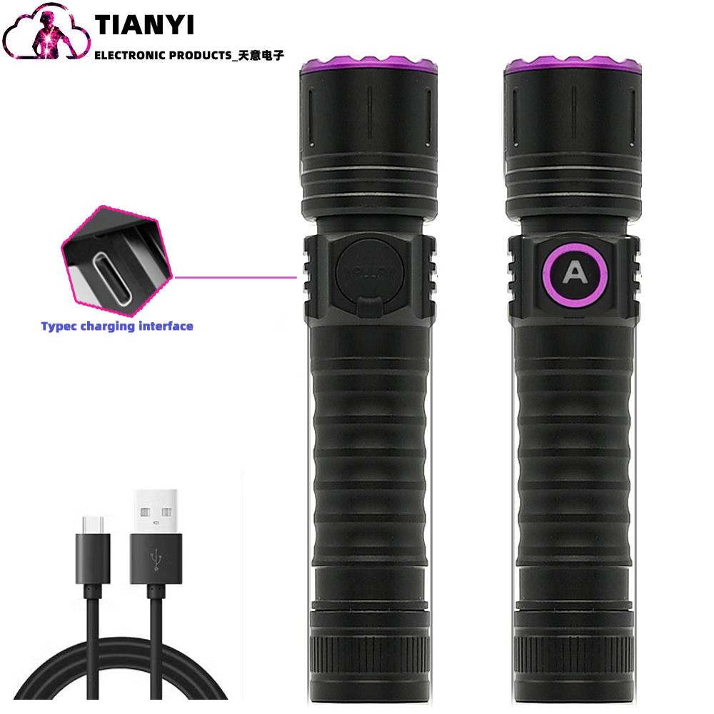 365nm Or 395nm UV Flashlight Zoom 5W Type C USB Rechargeable Black Light Money Detector Aluminum Alloy USB Charging Uv Torch_voghion.com