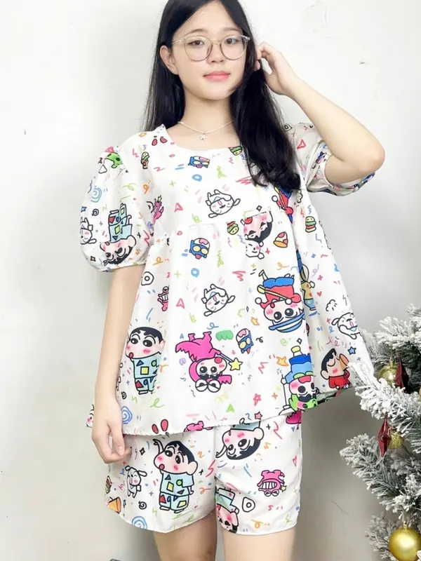 Set Đồ Bộ Nữ BabyDoll Họa Tiết Dễ Thương - Set Bộ Đồ Ngủ Nữ - Set Đồ Bộ Nữ Mặc Nhà BabyDoll Women Thun Quần Ngủ Top 3