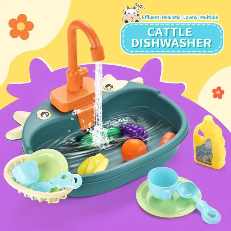 Simulated Electric Kitchen Sink Toy, 1 Set Kids Mini Kitchen Sink Toy with Accessories, Pretend Play Toy Excluding 2 AA Batteries, Birthday Gift for Boys & Girls 4