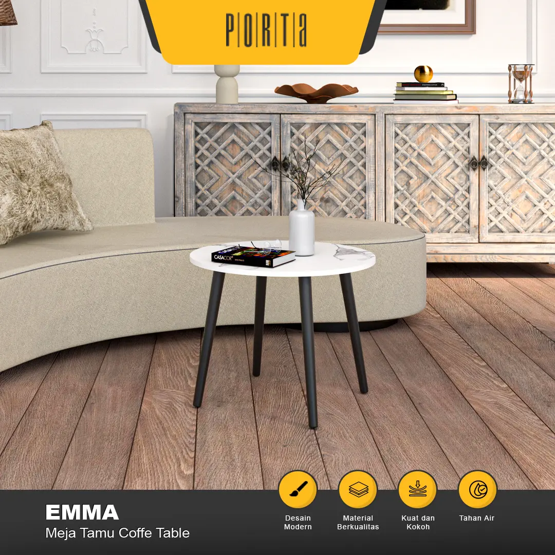 MEJA RUANG TAMU COFFEE TABLE KAMAR TIDUR PENYIMPANAN SERBAGUNA EMMA MARBLE - PORTA