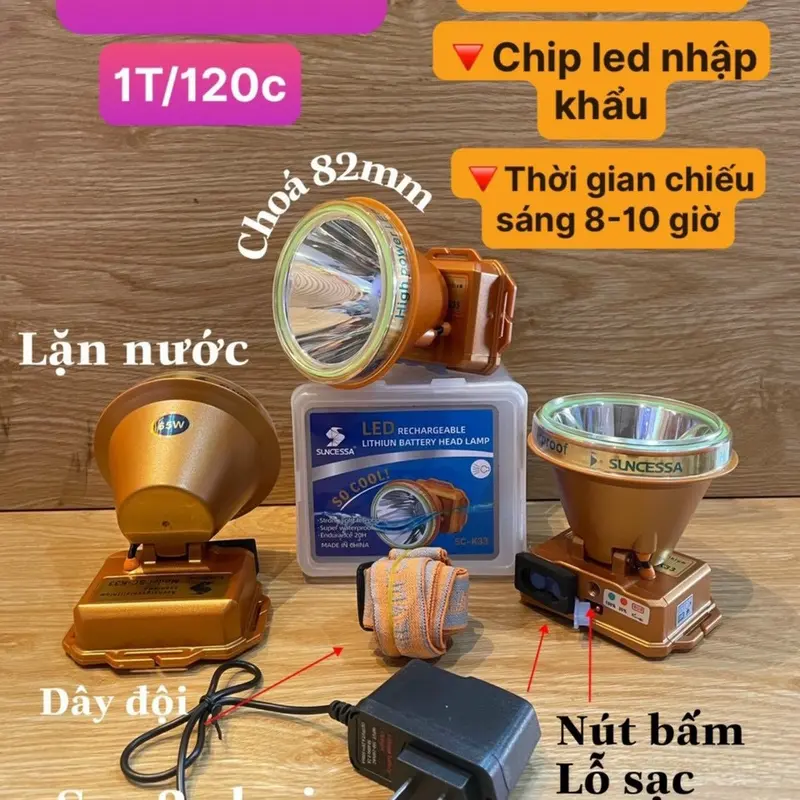 Đèn pin đội đầu K33 chiếu xa chống nước pin bền 0