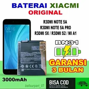 Batrei BN31 Kompatibel dengan Xiaomi Redmi Note 5A/Note 5A Pro/Redmi S2/MiA1 Redmi 5X Asli - Batrai, Battery
