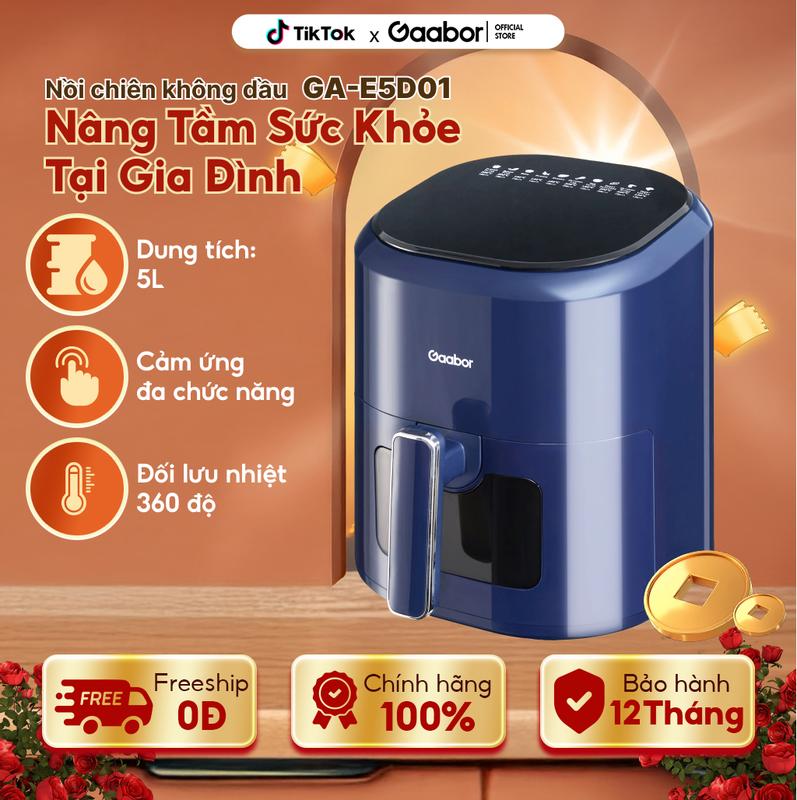  GAABOR x Phương HHL | Nồi chiên không dầu điện tử Gaabor GA-E5D01 dung tích 5 lít công suất 1200W cửa kính quan sát thức ăn khóa cảm ứng Nấu ăn cooker noi chien gaabor nướng lò nướng hấp sấy 