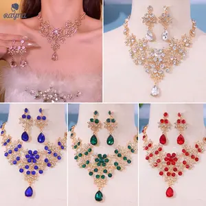 RAYNA Pengantin Pengantin Penuh Rhinestones Kalung Anting-anting Set Hypo-allergenic Aksesoris Mempesona Kit untuk Gaun Perjamuan Gaun Ulang Tahun Gaun Rok
