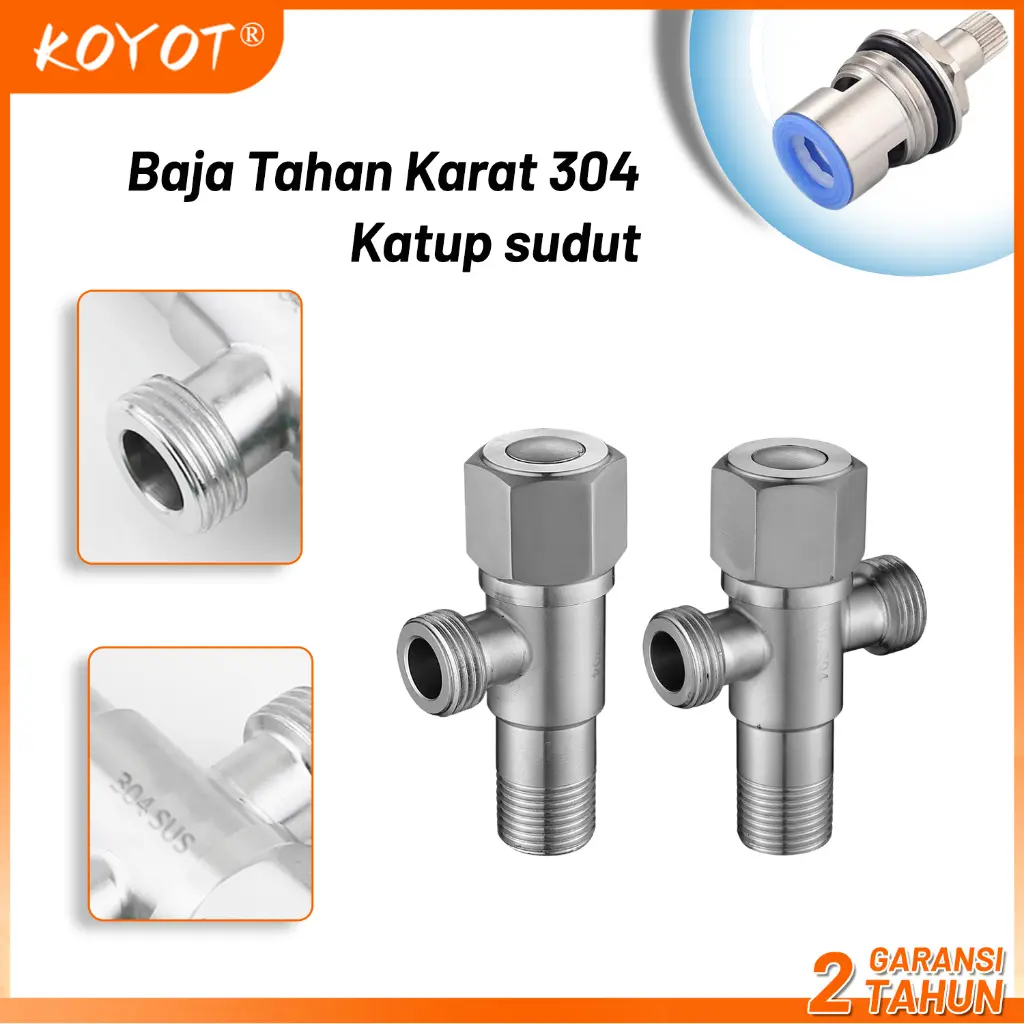 KOYOT Stop Kran 1/2 Inch 304 Stainless Steel 1-2 Cabang T Angle Valve Jet Shower Toilet Bidet Kloset Closet 2 Lubang 3 Lubang 4 Lubang