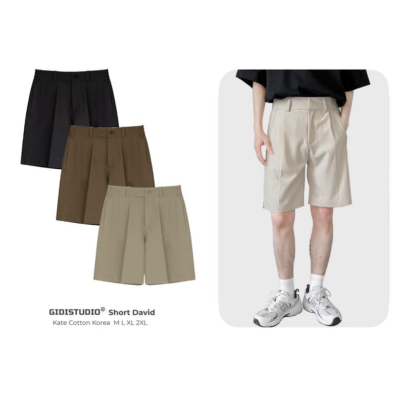 [GIDISTUDIO]_Quần short  DAVID lưng chun GIDI Nam Nữ Unisex Form rộng vải kate không nhăn - quần đùi ngắn form âu phong cách Hàn
