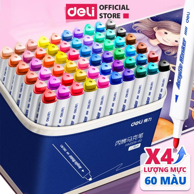   TĂNG X4 LƯỢNG MỰC  Bút màu Acrylic Marker túi vải Deli - 12 60 màu sắc tươi sáng đa dạng pastel - Vẽ được trên nhiều chất liệu chống nước Vẽ tranh tô màu DIY 