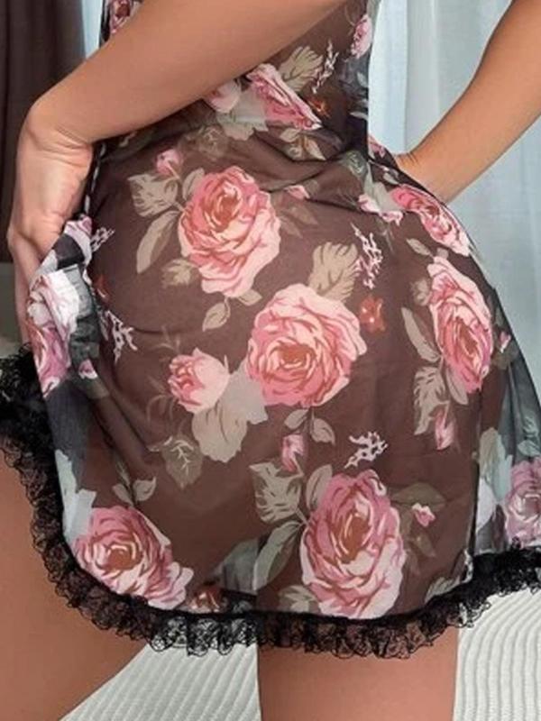 Women's Floral Print Lace Sheer Mesh Cami Nightdress, Romantic Comfy Breathable Nightgown for Women, Women's Sleepwear for All Seasons 3