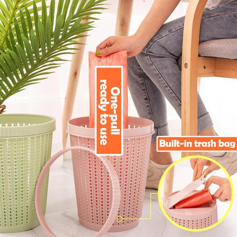 1set Convenient Bag Changing Trash Can Quick Easy Replacement Keeps Your Hands Clean With 5 Rolls Garbage Bags 3