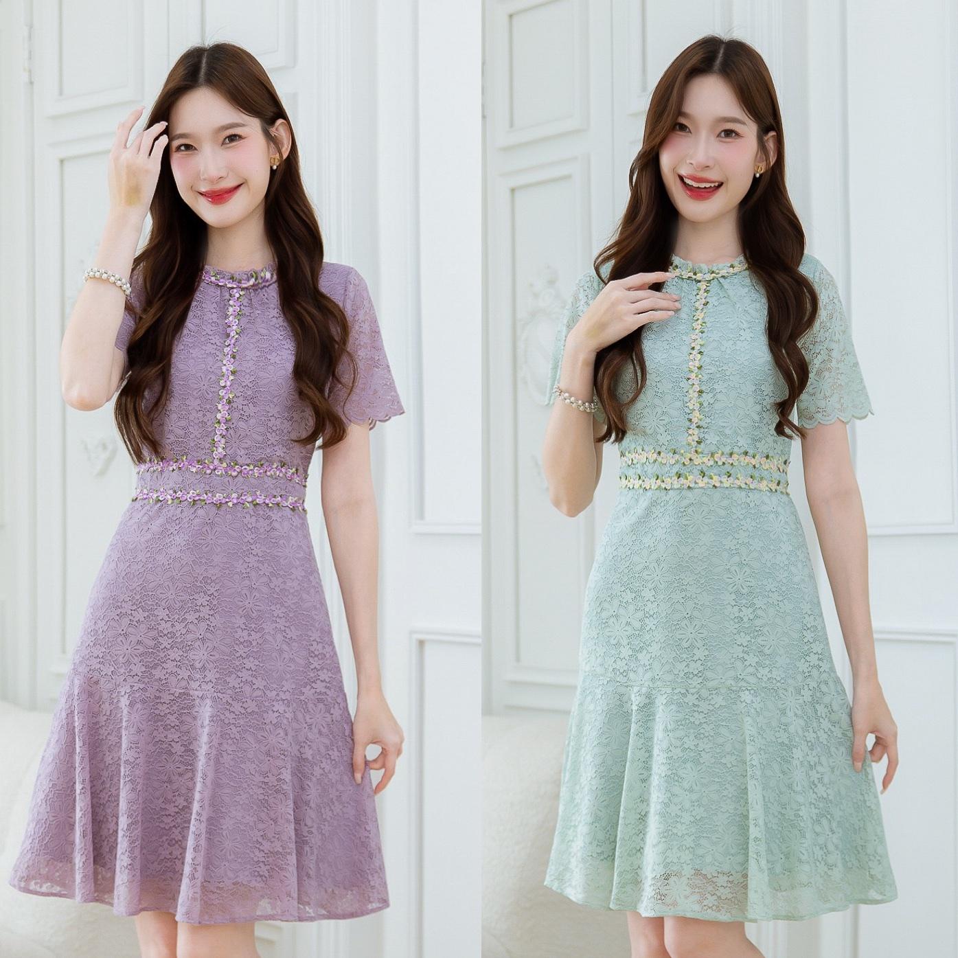 ALERT BRAND  เดรสลูกไม้โทนสีหวานพาสเทล ลูกไม้เนื้อนิ่มทิ้งตัวใส่สบาย ลายสวย มีดีเทลแต่งลูกไม้ปักเส้น