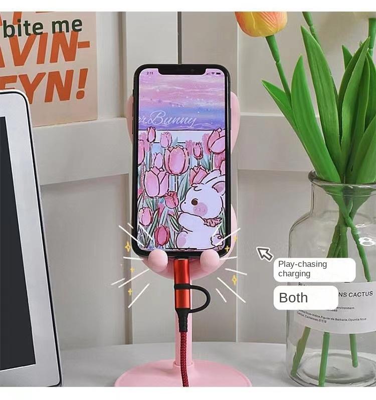 Product Introduction of Adorable Rabbit Mobile Phone Bracket Adjustable Desktop Super Stable Lazy Bracket Binge-Watching Tool Accessories Cellphone Smartphone Stand Mount 18