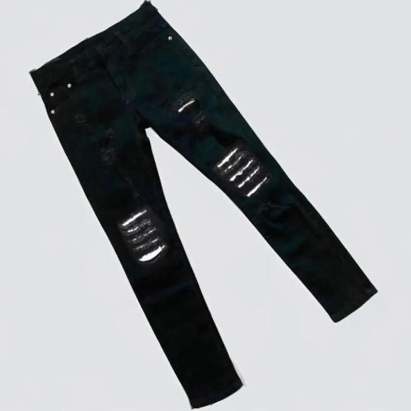 Quần jean dài nam kiểu rách vá màu đen đậm chất liệu bò cao cấp co dãn tốt form skinny Có Túi QDS31 mới Menswear Pants